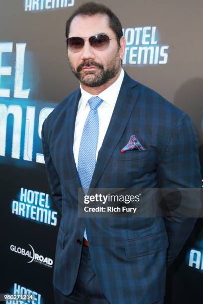 Dave Bautista attends Global Road Entertainment's "Hotel Artemis" premiere at Regency Village Theatre on May 19, 2018 in Westwood, California.