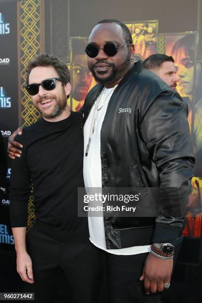 Charlie Day and Brian Tyree Henry attend Global Road Entertainment's "Hotel Artemis" premiere at Regency Village Theatre on May 19, 2018 in Westwood,...