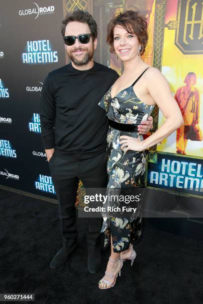 Charlie Day and Mary Elizabeth Ellis attend Global Road Entertainment's "Hotel Artemis" premiere at Regency Village Theatre on May 19, 2018 in...