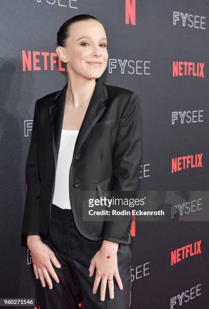 Millie Bobby Brown arrives at the #NETFLIXFYSEE event for "Stranger Things" at Netflix FYSEE at Raleigh Studios on May 19, 2018 in Los Angeles,...