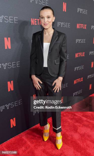 Millie Bobby Brown arrives at the #NETFLIXFYSEE event for "Stranger Things" at Netflix FYSEE at Raleigh Studios on May 19, 2018 in Los Angeles,...