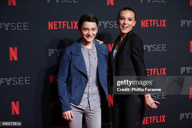 Noah Schnapp and Millie Bobby Brown attend the #NETFLIXFYSEE For Your Consideration "Stranger Things" Event at Netflix FYSEE At Raleigh Studios on...