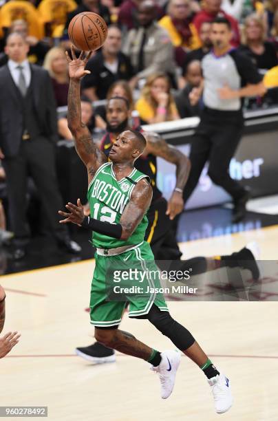 Terry Rozier of the Boston Celtics shoots the ball in the first half against the Cleveland Cavaliers during Game Three of the 2018 NBA Eastern...