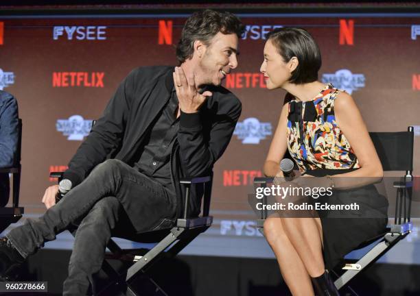 Director Shawn Levy and casting director Carmen Cuba on stage at the #NETFLIXFYSEE event for "Stranger Things" at Netflix FYSEE at Raleigh Studios on...