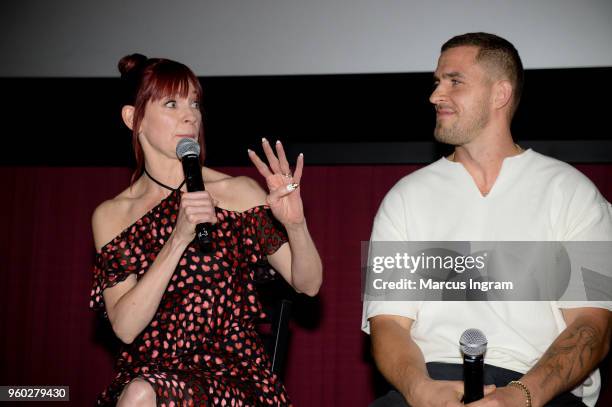 Carrie Preston and Jack Kesy on stage during the 'Claws' Season 2 Atlanta premiere at Regal Atlantic Station on May 19, 2018 in Atlanta, Georgia.