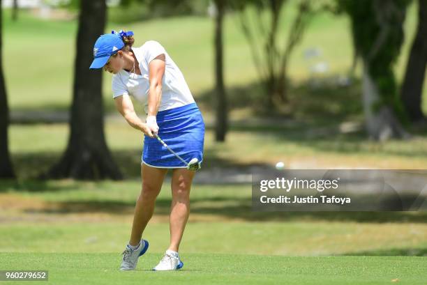 Samantha Moss of Grand Valley State hits the ball during the Division II Women's Golf Championship held at Bay Oaks Country Club on May 19, 2018 in...