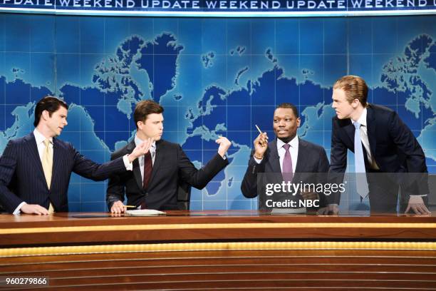 Tina Fey" Episode 1746 -- Pictured: Mikey Day as Donald Trump Jr., Colin Jost, Michael Che, Alex Moffat as Eric Trump during "Weekend Update" in...