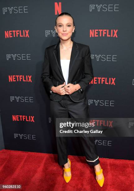 Millie Bobby Brown attends The "Stranger Things 2" Panel At Netflix FYSEE on May 19, 2018 in Los Angeles, California.