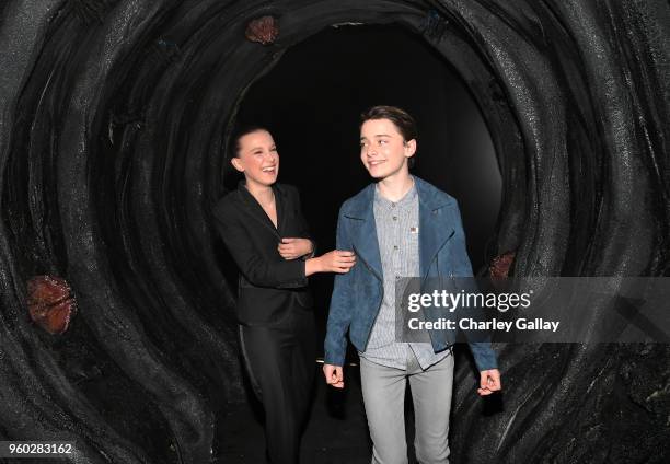 Millie Bobby Brown and Noah Schnapp attend The "Stranger Things 2" Panel At Netflix FYSEE on May 19, 2018 in Los Angeles, California.