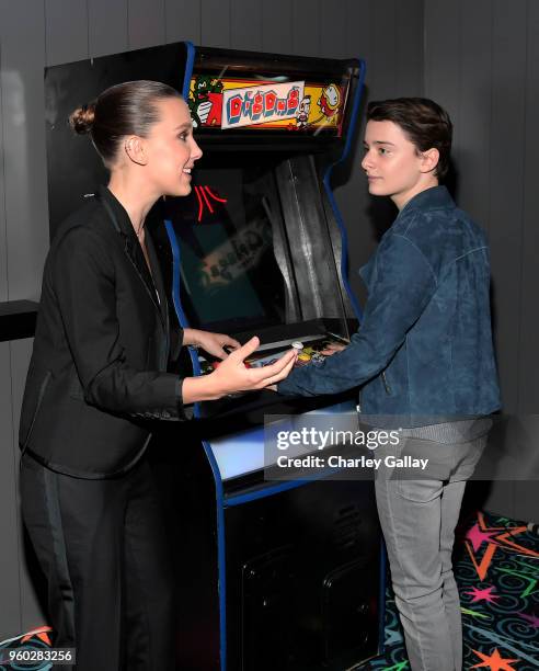 Millie Bobby Brown and Noah Schnapp attend The "Stranger Things 2" Panel At Netflix FYSEE on May 19, 2018 in Los Angeles, California.