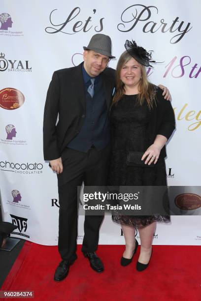 John and Audra Holtz attend actress Ainsley Ross birthday party benefiting The Jonathan Foundation Upstairs At Vitellos on May 19, 2018 in Studio...