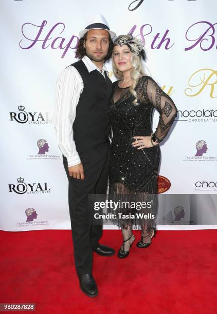 Jonathan Marhaba of The Jonathan Foundation and Aubrey Cohorst attend actress Ainsley Ross birthday party benefiting The Jonathan Foundation Upstairs...