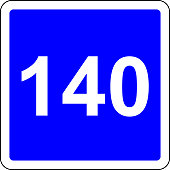 Road sign with suggested speed of 140 km/h