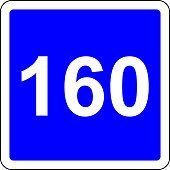 Road sign with suggested speed of 160 km/h