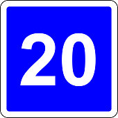Road sign with suggested speed of 20 km/h
