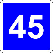 Road sign with suggested speed of 45 km/h