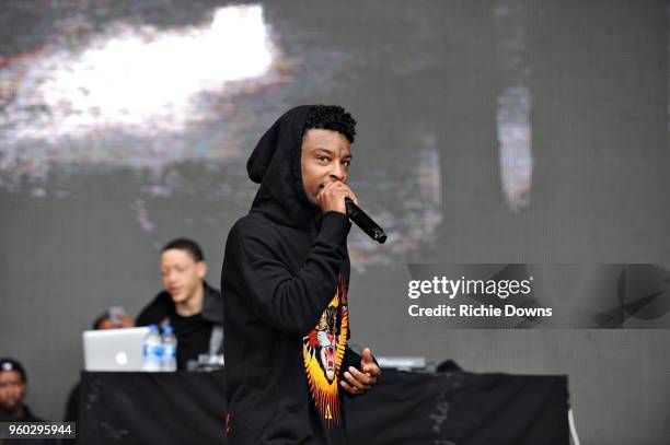 Rapper 21 Savge performs at Infield Fest prior to the 143rd Preakness Stakes at Pimlico Race Course on May 19, 2018 in Baltimore, Maryland.