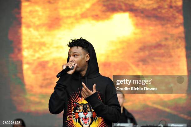 Rapper 21 Savge performs at Infield Fest prior to the 143rd Preakness Stakes at Pimlico Race Course on May 19, 2018 in Baltimore, Maryland.