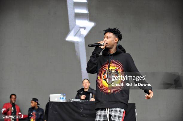 Rapper 21 Savge performs at Infield Fest prior to the 143rd Preakness Stakes at Pimlico Race Course on May 19, 2018 in Baltimore, Maryland.