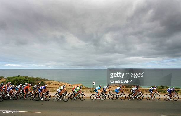 Competitors ride past the sea near Snapper Point during stage five of the Tour Down Under from Snapper Point to Willunga, 45km south of Adelaide, on...