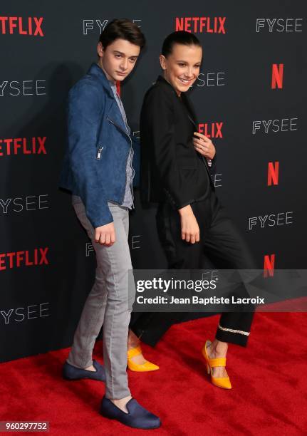 Millie Bobby Brown and Noah Schnapp attend the #NETFLIXFYSEE For Your Consideration "Stranger Things" Event on May 19, 2018 in Hollywood, California.