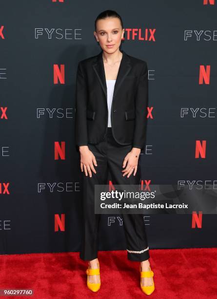 Millie Bobby Brown attends the #NETFLIXFYSEE For Your Consideration "Stranger Things" Event on May 19, 2018 in Hollywood, California.