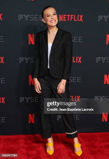 Millie Bobby Brown attends the #NETFLIXFYSEE For Your Consideration "Stranger Things" Event on May 19, 2018 in Hollywood, California.