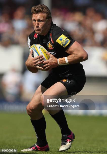 Lachie Turner of Exeter Chiefs runs with the ball during the Aviva Premiership Semi Final between Exeter Chiefs and Newcastle Falcons at Sandy Park...