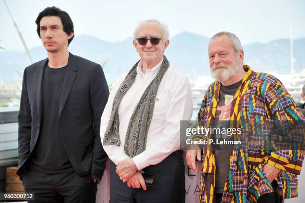 Adam Driver, Jonathan Pryce, Terry Gilliam at the 'The Man Who Killed Don Quixote' photocall during the 71st Cannes Film Festival at the Palais des...
