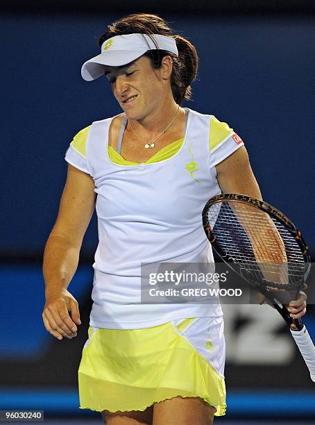 Alberta Brianti of Italy reacts while playing against Samantha Stosur of Australia in their women's singles third round match on day six of the...