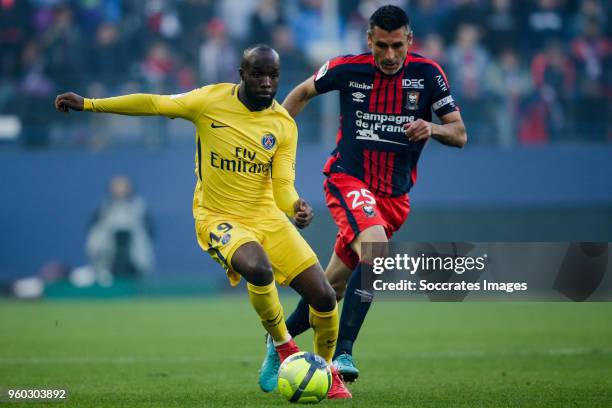 Lassana Diarra of Paris Saint Germain, Julien Feret of Caen during the French League 1 match between Caen v Paris Saint Germain at the Stade Michel d...