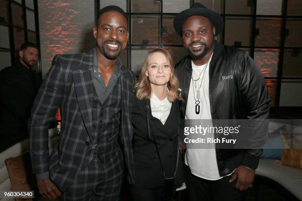 Sterling K. Brown, Jodie Foster and Brian Tyree Henry attend the after party for Global Road Entertainment's "Hotel Artemis" remiere at STK on May...