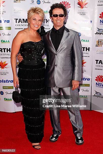 Australian country musician Melinda Schneider and partner Mark Gable arrive at the 38th CMAA Country Music Awards Of Australia at the Regional...