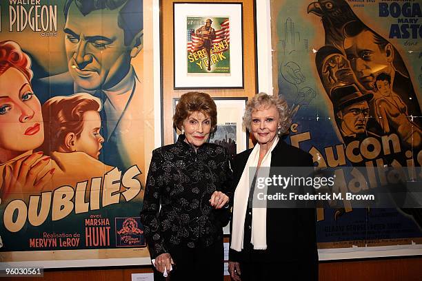 Actresses Joan Leslie and June Lockhart attend the Academy of Motion Picture Arts and Sciences' Opening Reception for their Winter Exhibit on January...