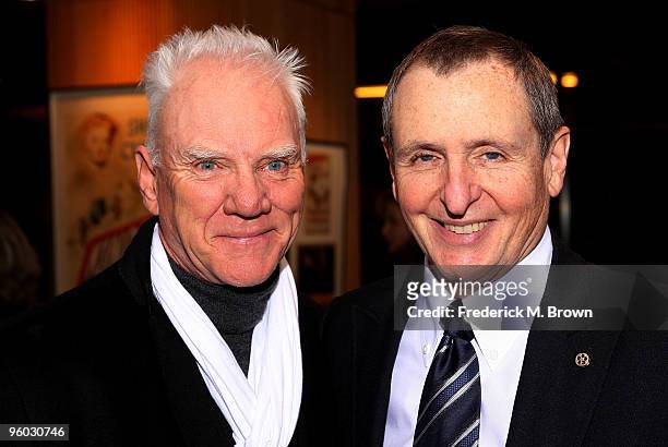 Actor Malcolm McDowell AMPAS President Tom Sherak attend the Academy of Motion Picture Arts and Sciences' Opening Reception for their Winter Exhibit...