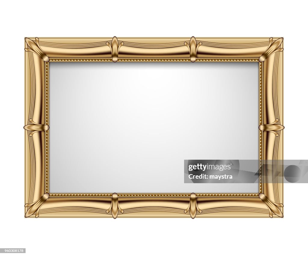 Classic Gold Rectangular Frame Isolated On White Background High-Res ...