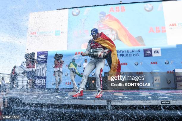 German driver Daniel Abt of Audi-Sport during the podium party in Flughafen Tempelhof Airport for Berlin E-Prix.