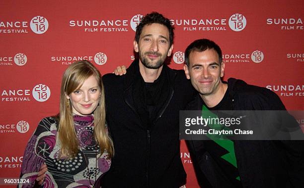Actress Sarah Polley, actor Adrien Brody and director Vincenzo Natali attend the "Splice" premiere at Egyptian Theatre during the 2010 Sundance Film...