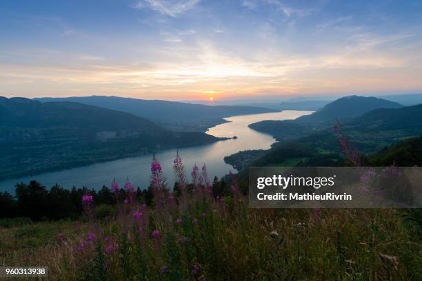 sunset in the "lac d'annecy" - annecy stock-fotos und bilder