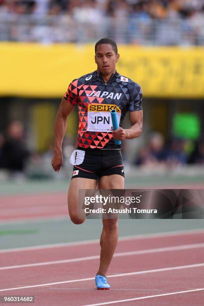 Aska Cambridge of Japan competes in the Men's x100m Relay during the IAAF Golden Grand Prix at Yanmar Stadium Nagai on May 20, 2018 in Osaka, Japan.