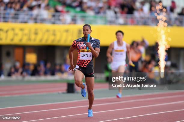 Aska Cambridge of Japan competes in the Men's x100m Relay during the IAAF Golden Grand Prix at Yanmar Stadium Nagai on May 20, 2018 in Osaka, Japan.