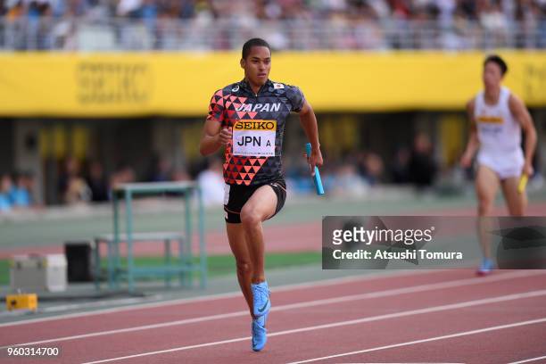 Aska Cambridge of Japan competes in the Men's x100m Relay during the IAAF Golden Grand Prix at Yanmar Stadium Nagai on May 20, 2018 in Osaka, Japan.