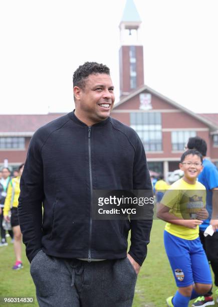 Retired Brazilian footballer Ronaldo Luis Nazario de Lima attends a soccer promotional activity on May 20, 2018 in Shanghai, China.