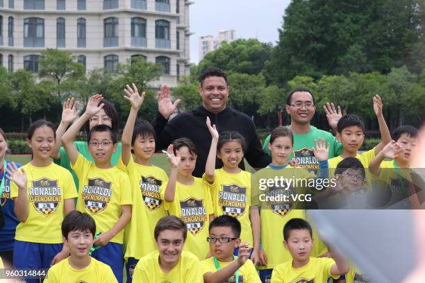 Retired Brazilian footballer Ronaldo Luis Nazario de Lima attends a soccer promotional activity on May 20, 2018 in Shanghai, China.