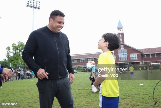 Retired Brazilian footballer Ronaldo Luis Nazario de Lima attends a soccer promotional activity on May 20, 2018 in Shanghai, China.