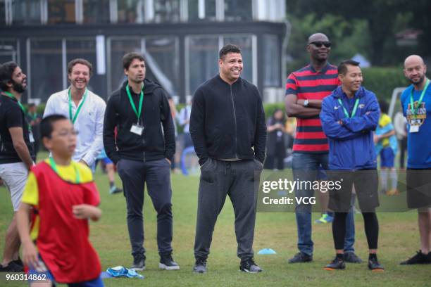 Retired Brazilian footballer Ronaldo Luis Nazario de Lima attends a soccer promotional activity on May 20, 2018 in Shanghai, China.