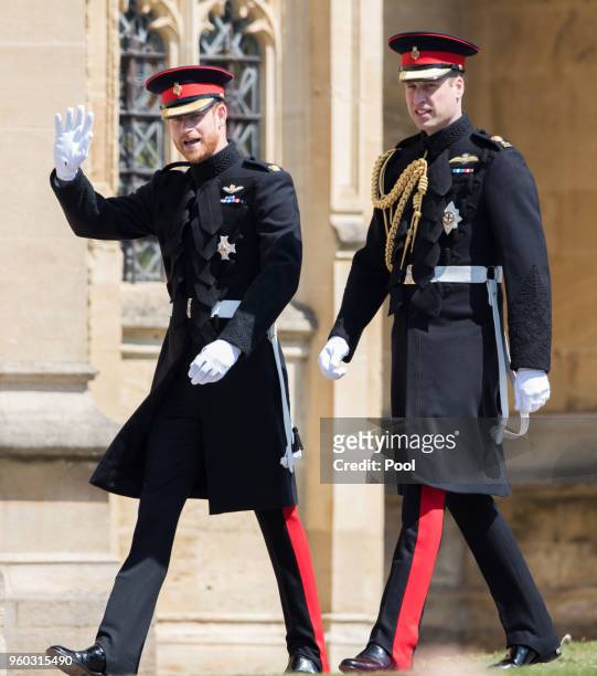 Prince Harry, Duke of Sussex and Prince William, Duke of Cambridge attend the wedding of Prince Harry to Ms Meghan Markle at St George's Chapel,...