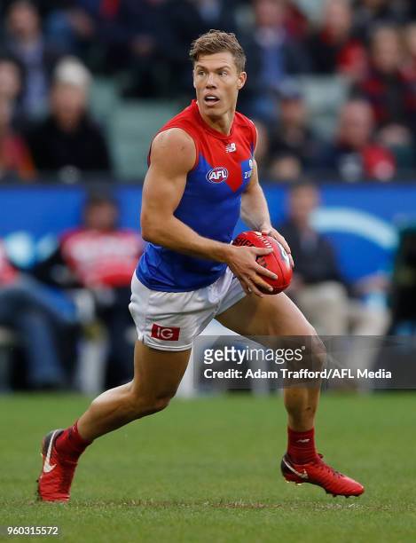 Jake Melksham of the Demons in action during the 2018 AFL round nine match between the Carlton Blues and the Melbourne Demons at the Melbourne...