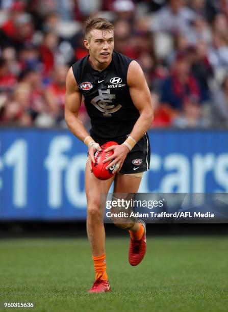 Patrick Cripps of the Blues in action during the 2018 AFL round nine match between the Carlton Blues and the Melbourne Demons at the Melbourne...