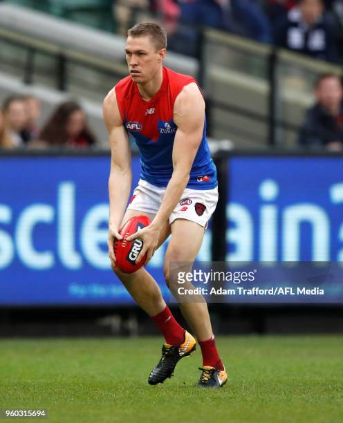 Tom McDonald of the Demons in action during the 2018 AFL round nine match between the Carlton Blues and the Melbourne Demons at the Melbourne Cricket...